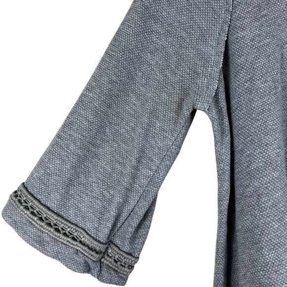 Free People Tunic Top Womens L Gray Knit Boho Bell Sleeve Crochet Lagenlook - Picture 3 of 6